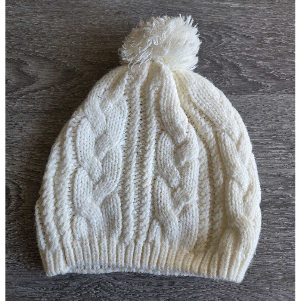 Mixit Cable Knit Pom Beanie Womens One Size - Ivory Hat Soft Beige Girl